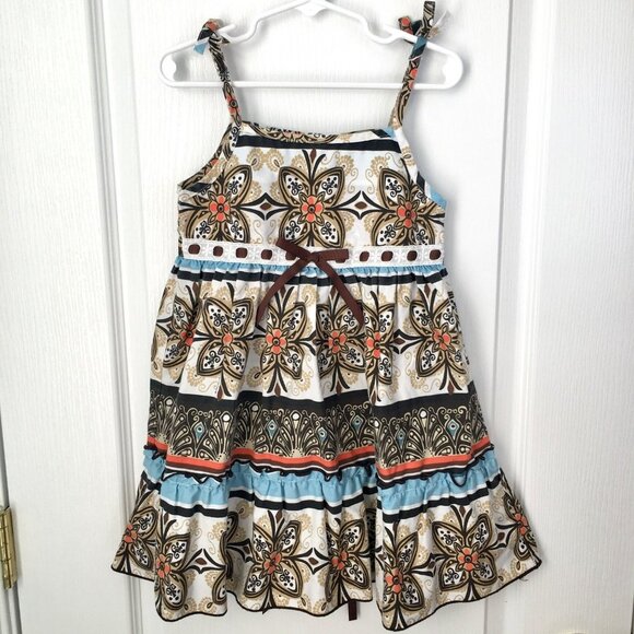 Blueberi Boulevard Spring Summer Girls Size 4 Floral Sundress Brown Blue Coral - Picture 1 of 9